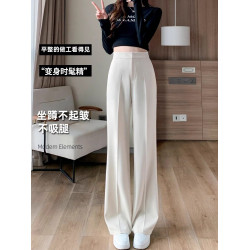 黑色西裝褲女春秋小個子高腰濶腿褲寬鬆顯瘦直筒褲職業通勤長褲子