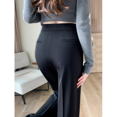 黑色西裝褲女春秋小個子高腰濶腿褲寬鬆顯瘦直筒褲職業通勤長褲子