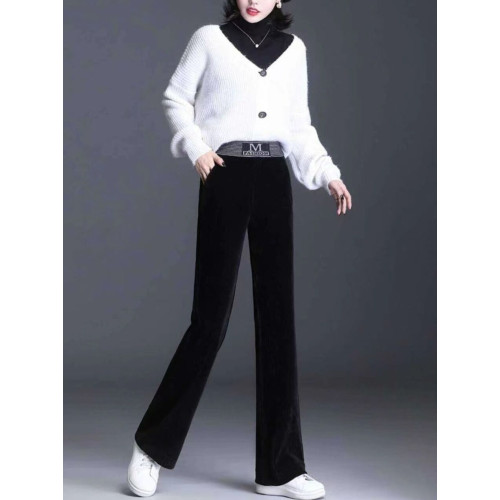 冬季褲子新款爆款2024寬鬆顯瘦加絨加厚百搭褲子松緊腰媽媽長褲女