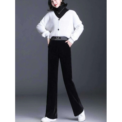 冬季褲子新款爆款2024寬鬆顯瘦加絨加厚百搭褲子松緊腰媽媽長褲女