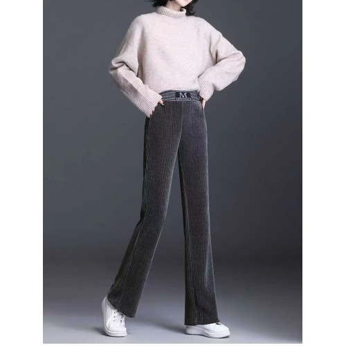 冬季褲子新款爆款2024寬鬆顯瘦加絨加厚百搭褲子松緊腰媽媽長褲女