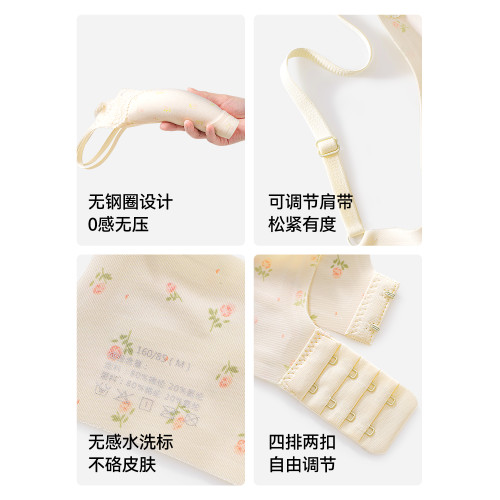 都市麗人碎花內衣女小胸聚攏蕾絲邊甜美少女風無鋼圈軟支撐文胸罩