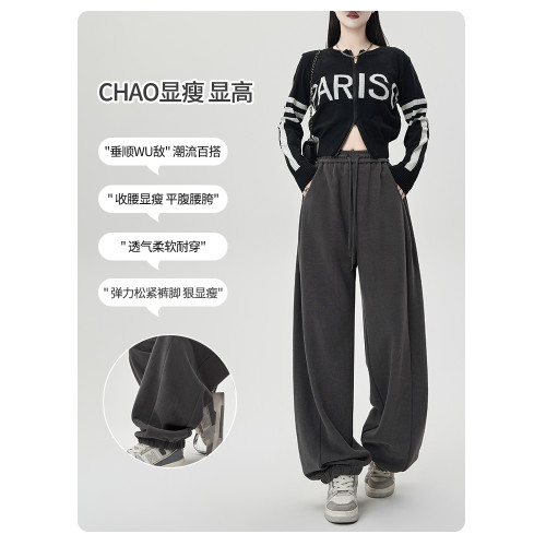 灰色窄版香蕉褲女春秋2025新款小個子寬鬆休閒衛褲鐮刀束腳運動褲 灰色窄版香蕉褲女春秋2025新款小個子寬鬆休閒衛褲鐮刀束腳運動褲