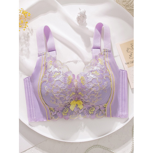 本命年文胸套裝小胸聚攏厚款收副乳無鋼圈加厚刺綉紅色內衣套裝