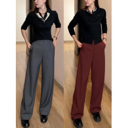 窄版濶腿褲女2026新款春秋款天絲羊毛直筒褲垂感西褲高級灰色褲子