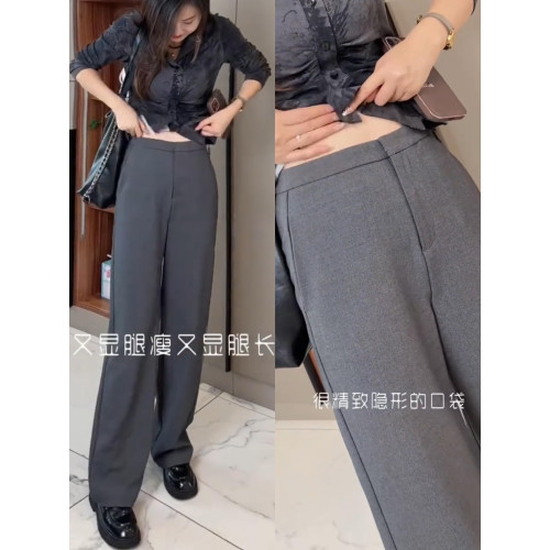 窄版濶腿褲女2026新款春秋款天絲羊毛直筒褲垂感西褲高級灰色褲子