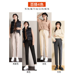 毛呢褲子女2024秋冬新款西裝寬鬆顯瘦哈倫褲直筒休閒蘿蔔加絨長褲