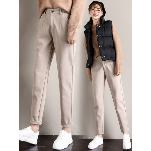 毛呢褲子女2024秋冬新款西裝寬鬆顯瘦哈倫褲直筒休閒蘿蔔加絨長褲