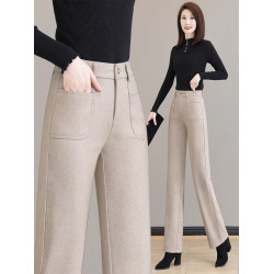 毛呢窄版直筒褲女2026新款春秋冬季加厚濶腿褲高腰顯瘦垂感西裝褲