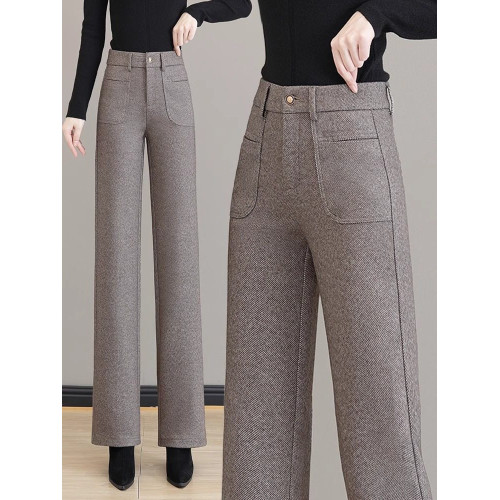 毛呢窄版直筒褲女2026新款春秋冬季加厚濶腿褲高腰顯瘦垂感西裝褲