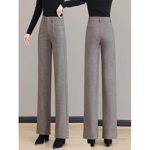 毛呢窄版直筒褲女2026新款春秋冬季加厚濶腿褲高腰顯瘦垂感西裝褲