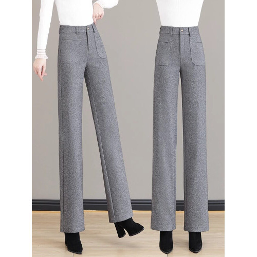 毛呢窄版直筒褲女2026新款春秋冬季加厚濶腿褲高腰顯瘦垂感西裝褲