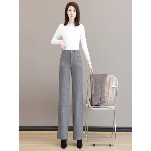 毛呢窄版直筒褲女2026新款春秋冬季加厚濶腿褲高腰顯瘦垂感西裝褲