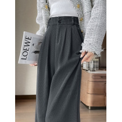 灰色西裝褲女2025春秋新款燈芯絨褲子寬鬆休閒高腰小個子濶腿長褲