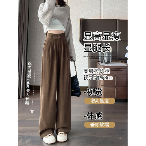 灰色西裝褲女2025春秋新款燈芯絨褲子寬鬆休閒高腰小個子濶腿長褲