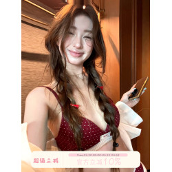 JoyceBra甜美波點紅色內衣套裝女薄款小胸透氣結婚新娘三角杯文胸