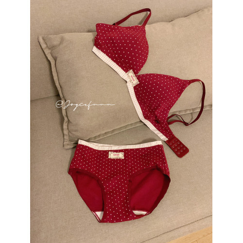 JoyceBra甜美波點紅色內衣套裝女薄款小胸透氣結婚新娘三角杯文胸