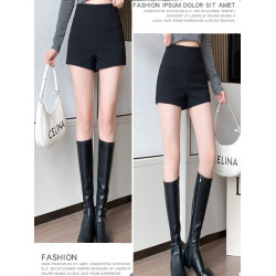 下衣失蹤辣妹黑色熱褲女冬外穿大碼高腰遮胯顯瘦胖mm彈力西裝短褲