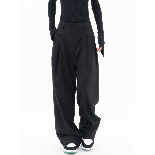 KEN STUDIO春夏新款黑色西裝褲女垂感顯瘦褲休閒褲直筒褲西褲褲子