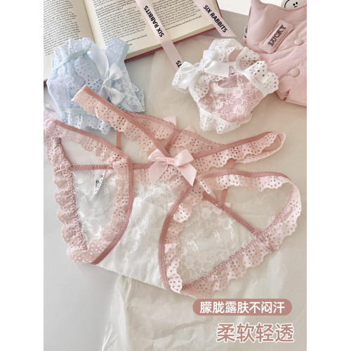 六隻兔子3條裝內褲女薄款透氣純棉底襠短褲低腰甜美風蕾絲三角褲