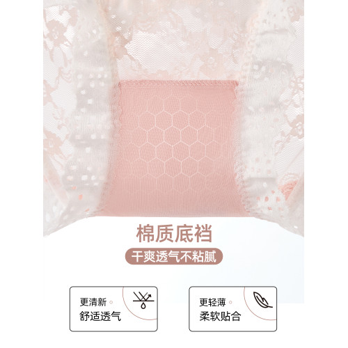 六隻兔子3條裝內褲女薄款透氣純棉底襠短褲低腰甜美風蕾絲三角褲