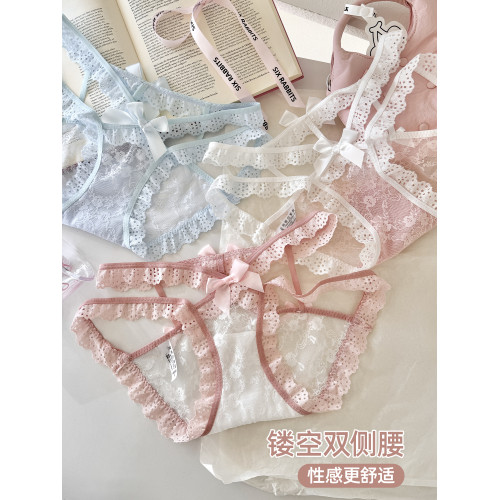 六隻兔子3條裝內褲女薄款透氣純棉底襠短褲低腰甜美風蕾絲三角褲