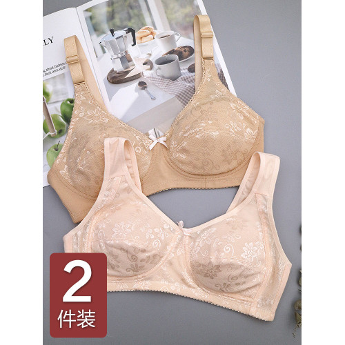 2件 中年媽媽內衣中老年女士無鋼圈後釦胸罩薄款舒適純棉文胸夏季