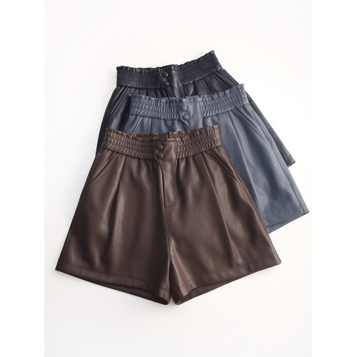 高腰海甯真皮皮短褲女2025春秋新款時尚顯瘦綿羊皮外穿靴褲濶腿褲