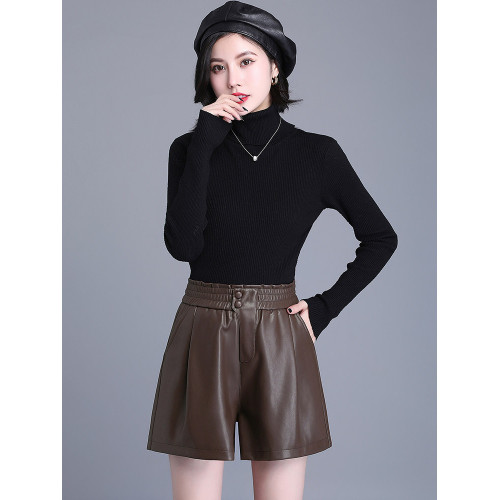 高腰海甯真皮皮短褲女2025春秋新款時尚顯瘦綿羊皮外穿靴褲濶腿褲