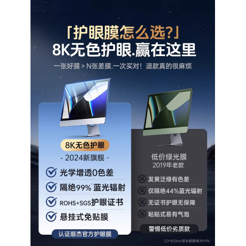 防藍光電腦螢幕罩輻射保護懸掛式屏顯示器護眼膜擋板筆電護目屏