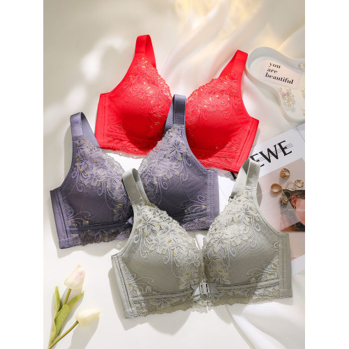 前釦內衣女小胸聚攏收副乳防下垂調整型蕾絲內褲無鋼圈文胸罩套裝