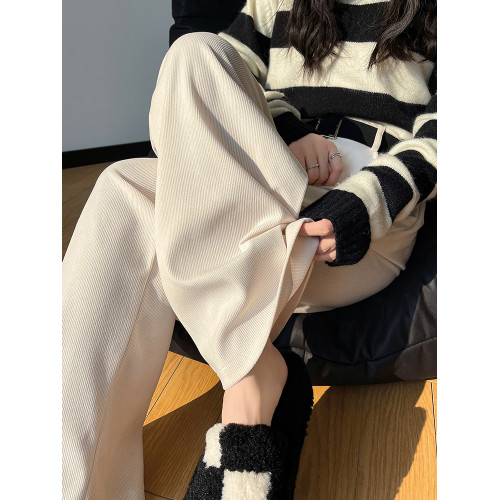 米白色燈芯絨濶腿褲女春季高腰高級感垂感直筒休閒長褲顯瘦西裝褲 米白色燈芯絨濶腿褲女春季高腰高級感垂感直筒休閒長褲顯瘦西裝褲