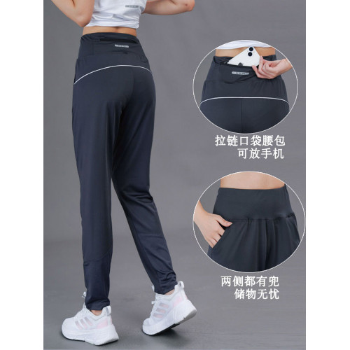 後腰拉鍊袋運動長褲女加絨高腰速乾春秋薄款跑步健身寬鬆休閒褲子