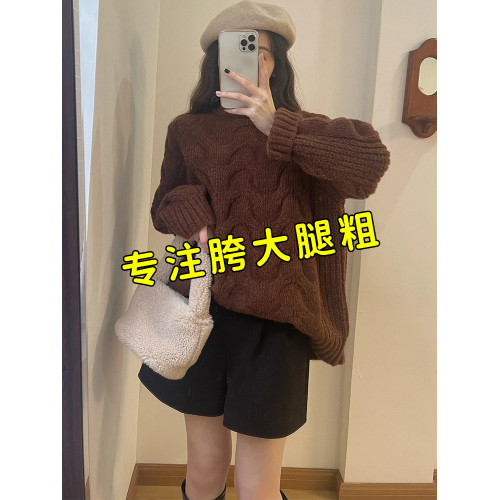 大碼小個子褲子胖MM毛呢濶腳褲外穿a字秋冬天靴褲黑色高腰短褲女