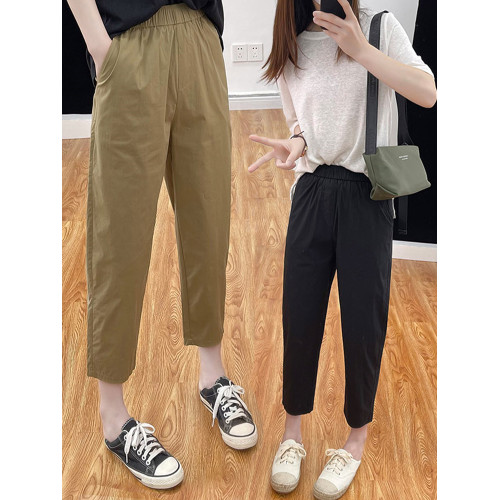 純棉春夏薄款蘿蔔哈倫褲子女小個子寬鬆顯瘦休閒直筒九分褲老爹褲