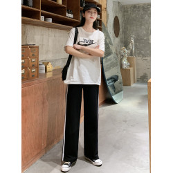 灰色運動褲女寬鬆直筒秋冬加絨顯瘦純棉高腰垂感小個子休閒濶腿褲