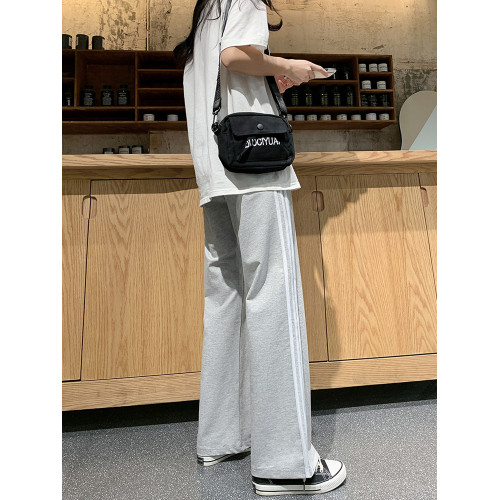 灰色運動褲女寬鬆直筒秋冬加絨顯瘦純棉高腰垂感小個子休閒濶腿褲 灰色運動褲女寬鬆直筒秋冬加絨顯瘦純棉高腰垂感小個子休閒濶腿褲