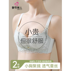 都市麗人內衣女士小胸聚攏顯大薄款無鋼圈收副乳防下垂蕾絲文胸罩