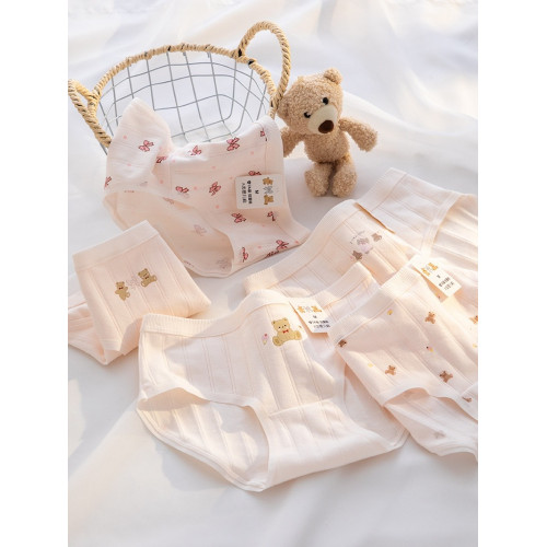 女士內褲純棉抗菌襠A類嬰兒棉少女學生可愛卡通小熊中腰三角褲頭