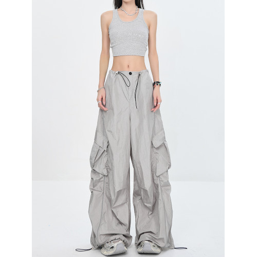 KEN STUDIO夏秋新款美式辣妹爵士舞褲子傘兵速乾薄款灰色工裝褲女