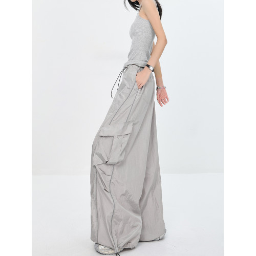 KEN STUDIO夏秋新款美式辣妹爵士舞褲子傘兵速乾薄款灰色工裝褲女