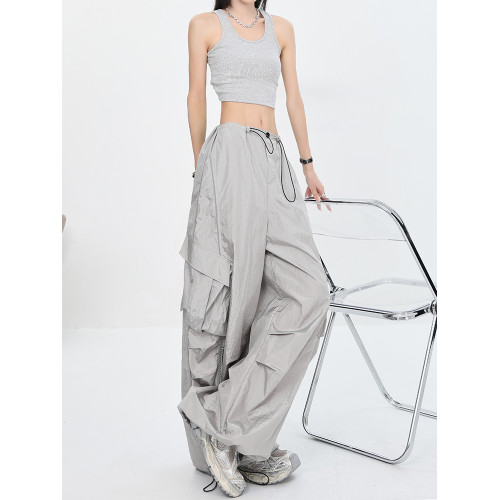 KEN STUDIO夏秋新款美式辣妹爵士舞褲子傘兵速乾薄款灰色工裝褲女