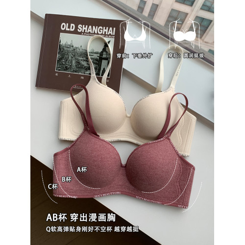內衣女小胸聚攏加厚顯大無痕無鋼圈防下垂收副乳運動風字母文胸罩