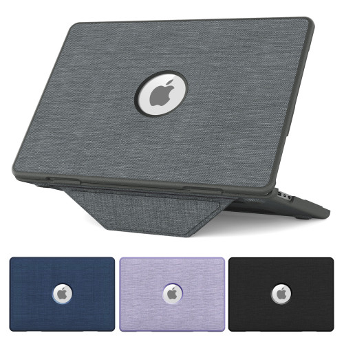 適合macbook air 15寸保護殼m3布藝外殼帶磁吸可隱藏支架蘋果電腦保護套Pro13寸13.6寸A3113 A2918純色防滑