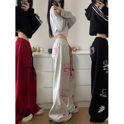 特大碼300斤美式復古街頭塗鴉運動褲女春夏季寬鬆高腰休閒濶腿褲 特大碼300斤美式復古街頭塗鴉運動褲女春夏季寬鬆高腰休閒濶腿褲