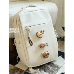 高顔值卡通貓餅公仔貼布雙肩筆記型電腦包女16英寸可愛設計大容量收納旅行後後背包適用聯想拯救者y7000/r9000p