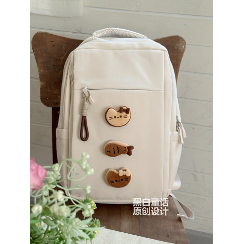 高顔值卡通貓餅公仔貼布雙肩筆記型電腦包女16英寸可愛設計大容量收納旅行後後背包適用聯想拯救者y7000/r9000p