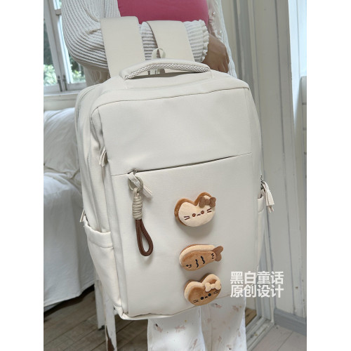 高顔值卡通貓餅公仔貼布雙肩筆記型電腦包女16英寸可愛設計大容量收納旅行後後背包適用聯想拯救者y7000/r9000p
