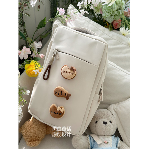 高顔值卡通貓餅公仔貼布雙肩筆記型電腦包女16英寸可愛設計大容量收納旅行後後背包適用聯想拯救者y7000/r9000p