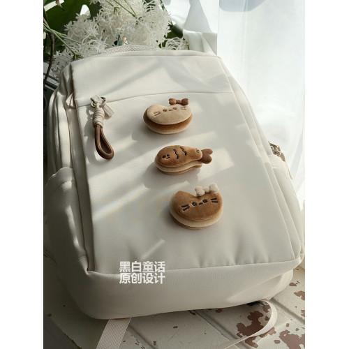 高顔值卡通貓餅公仔貼布雙肩筆記型電腦包女16英寸可愛設計大容量收納旅行後後背包適用聯想拯救者y7000/r9000p